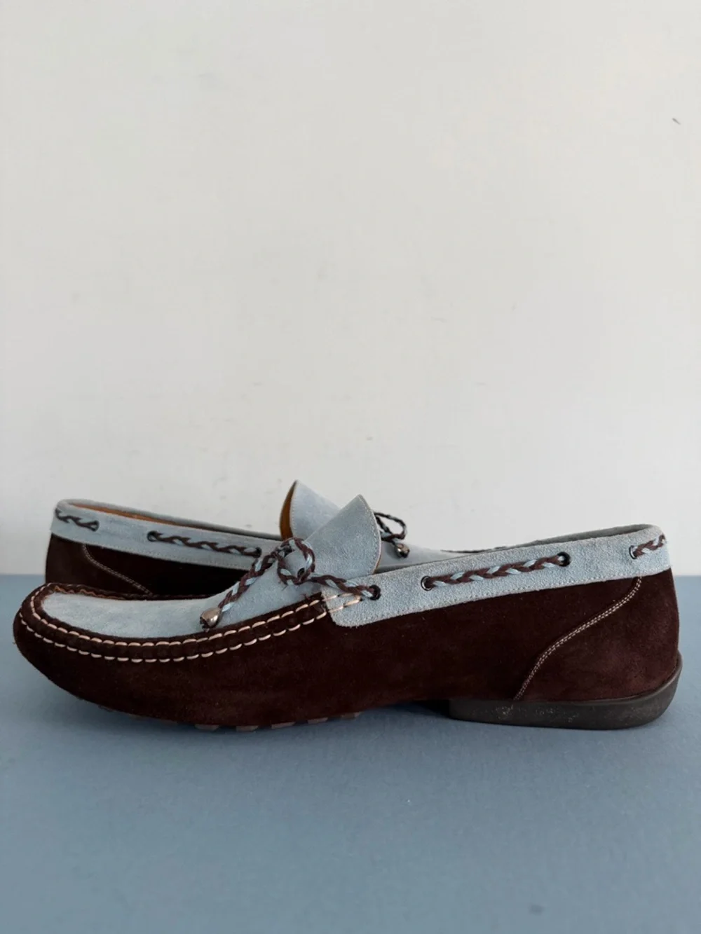 Mezlan Palermo Suede Loafers Two Tone Blue Brown Leather Dress Shoes